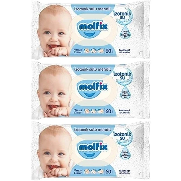 Molfix Islak Havlu Mendil İzotonik Hassas Ciltler 3 Lü Set 60 Yaprak Plastik Kapaklı ürün görseli 1
