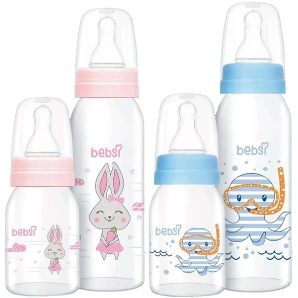 Bebsi Cam Biberon Seti (250ml+125ml) Seçenekli (Mavi/Pembe) ürün görseli 1