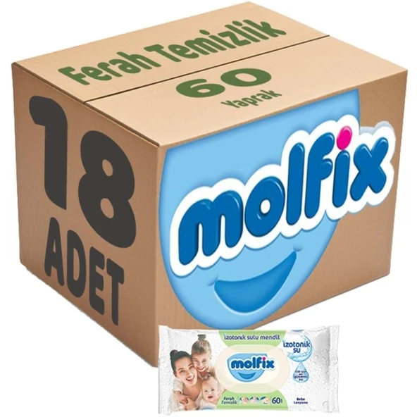 Molfix Islak Havlu Mendil İzotonik Ferah Temizlik 18 Li set 60 Yaprak Plastik Kapaklı ürün görseli 1