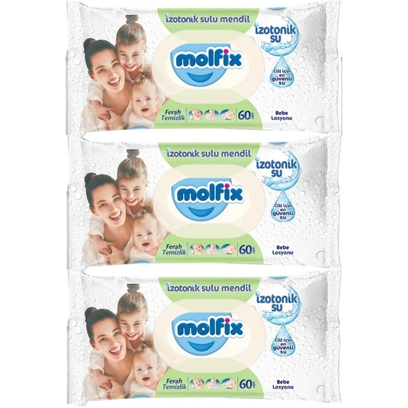 Molfix Islak Havlu Mendil İzotonik Ferah Temizlik 3 Lü set 60 Yaprak Plastik Kapaklı ürün görseli 1