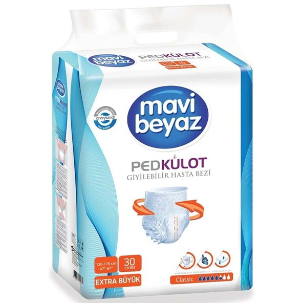 Mavi Beyaz Ped Emici Külot Yetişkin Bezi XL - Extra Large - Ekstra Büyük (30 Adet) ürün görseli 1