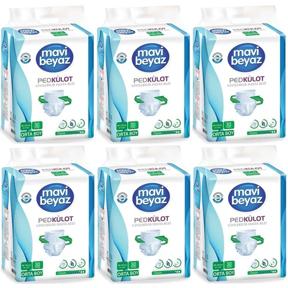 Mavi Beyaz Ped Emici Külot Yetişkin Bezi M - Medium - Orta 180 Adet ürün görseli 1