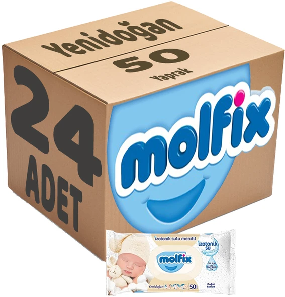 Molfix Islak Havlu Mendil İzotonik Yeni Doğan 24 Lü Set 50 Yaprak Pamuklu Plastik Kapaklı ürün görseli 1