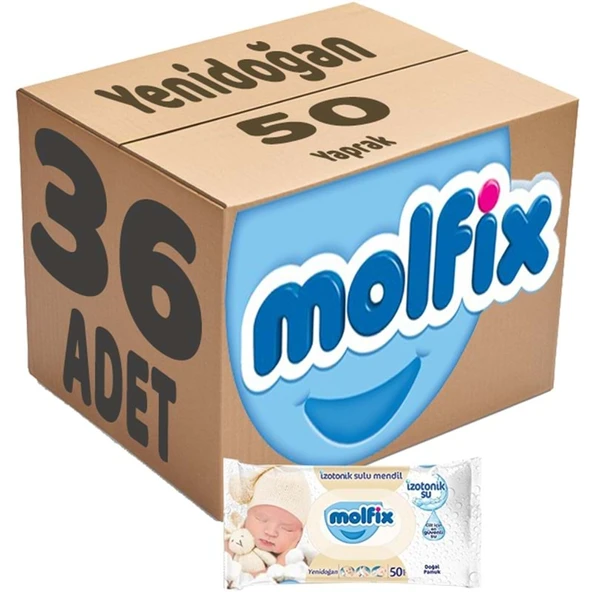 Molfix Islak Havlu Mendil İzotonik Yeni Doğan 36 Lı Set 50 Yaprak Pamuklu Plastik Kapaklı ürün görseli 1