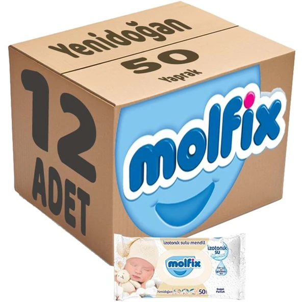 Molfix Islak Havlu Mendil İzotonik Yeni Doğan 12 Li Set 50 Yaprak Pamuklu Plastik Kapaklı ürün görseli 1