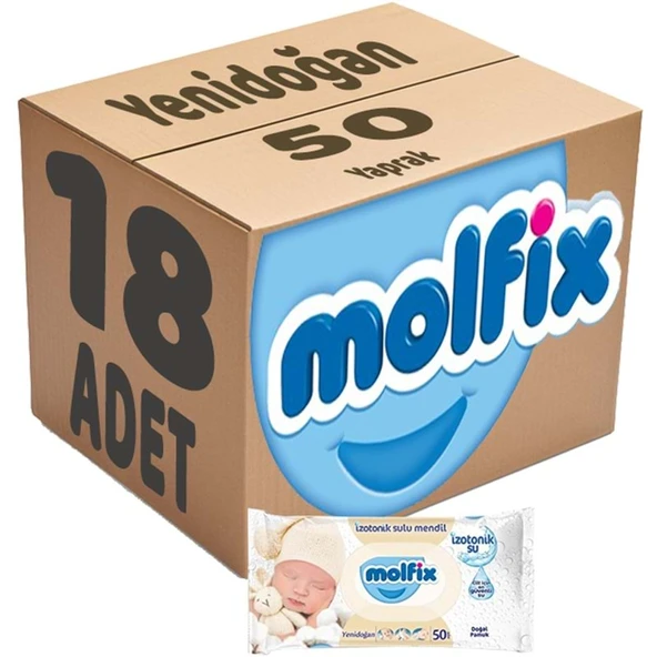 Molfix Islak Havlu Mendil İzotonik Yeni Doğan 18 Li Set 50 Yaprak Pamuklu Plastik Kapaklı ürün görseli 1
