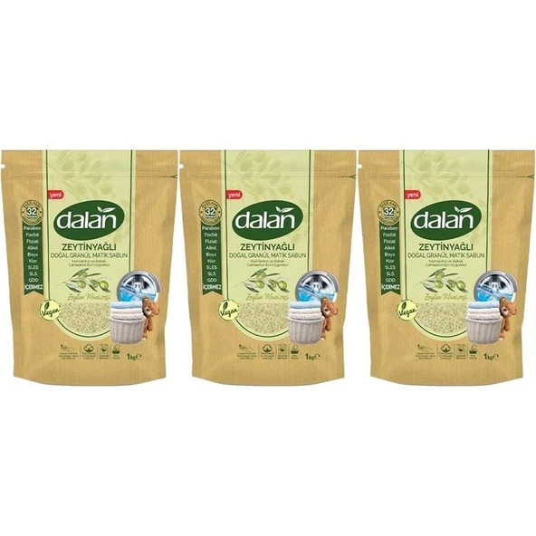 Dalan Doğal Granül Sabun Tozu 1Kg Bebekler İçin %100 Zeytinyağlı (3 Lü Set) ürün görseli 1