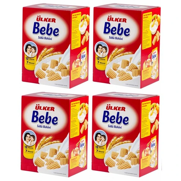 Ülker Sütlü Bebe Bisküvisi 800GR (12 Vitaminli 7 Minarelli) Kutu (4 Lü Set) ürün görseli 1