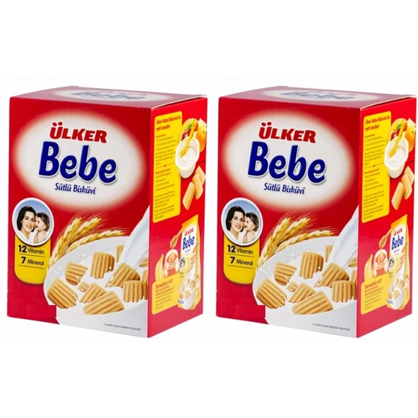 Ülker Sütlü Bebe Bisküvisi 800GR (12 Vitaminli 7 Minarelli) Kutu (2 Li Set) ürün görseli 1