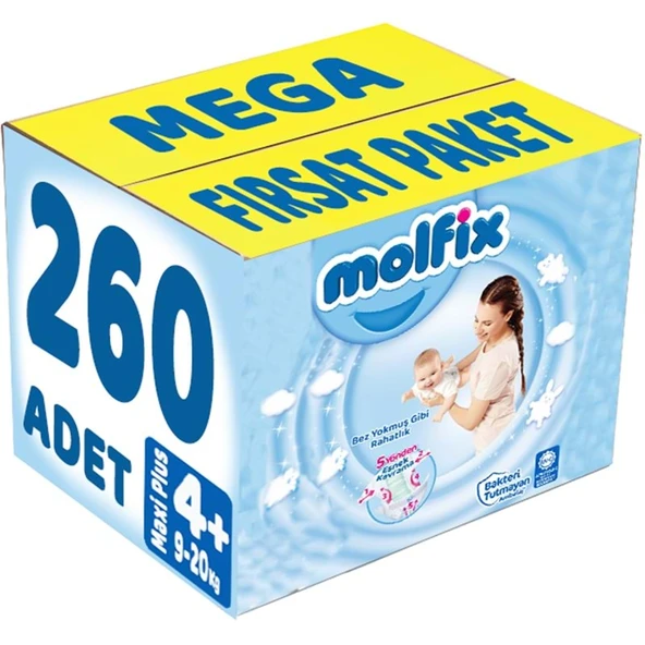 Molfix Bebek Bezi 4+ Beden 9-16 KG Maxi Plus 260 Adet MeGa Fırsat Pk ürün görseli 1