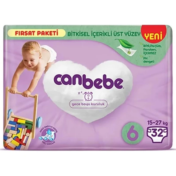 Canbebe Bebek Bezi 6 Beden 15-27 KG Extra Large 32 Adet Fırsat Pk ürün görseli 1