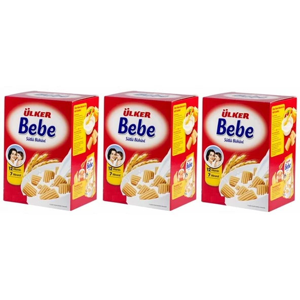 Ülker Sütlü Bebe Bisküvisi 800GR (12 Vitaminli 7 Minarelli) Kutu (3 Lü Set) ürün görseli 1