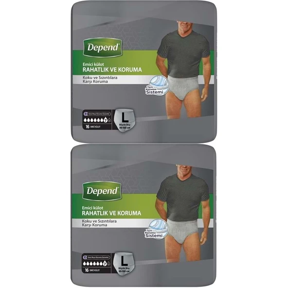 Depend Emici Külot Pants Yetişkin Bezi L - Büyük - Large Erkek 32 Adet (4PK*8) ürün görseli 1