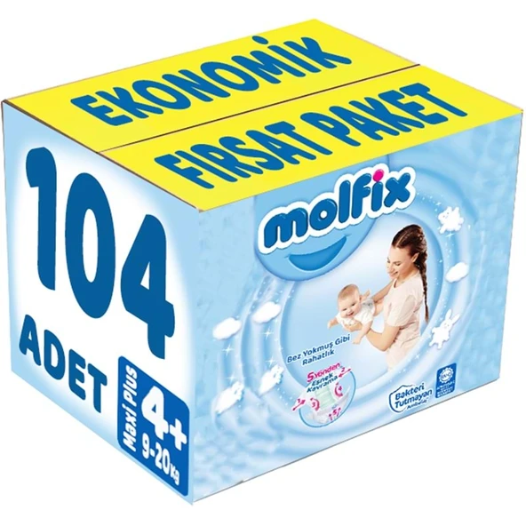 Molfix Bebek Bezi 4+ Beden 9-16 KG Maxi Plus 104 Adet Ekonomik Fırsat Pk ürün görseli 1