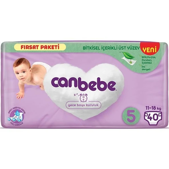 Canbebe Bebek Bezi 5 Beden 11-18 KG Junior 40 Adet Fırsat Pk ürün görseli 1