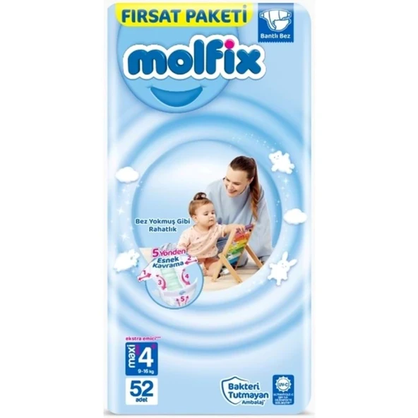 Molfix Bebek Bezi 4+ Beden 9-16 KG Maxi Plus 52 Adet Fırsat Pk ürün görseli 1