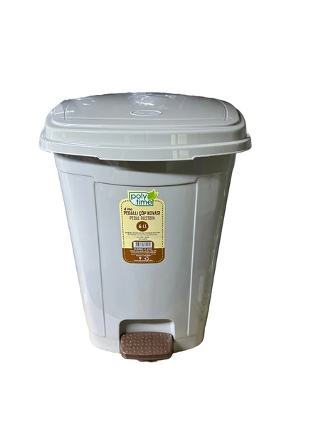 Polytime Pedallı Basmalı 6 Litre Çöp Kutusu Kovası - Çıkarılabilir İç Kovalı - Krem - 28 x 22 x 22 Cm ürün görseli 1