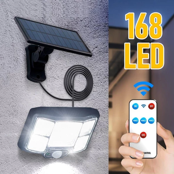 UpWay Solar 168 LED Güneş Enerjili Kumandalı Kablolu 3 Modlu Duvar Lambası ürün görseli 1