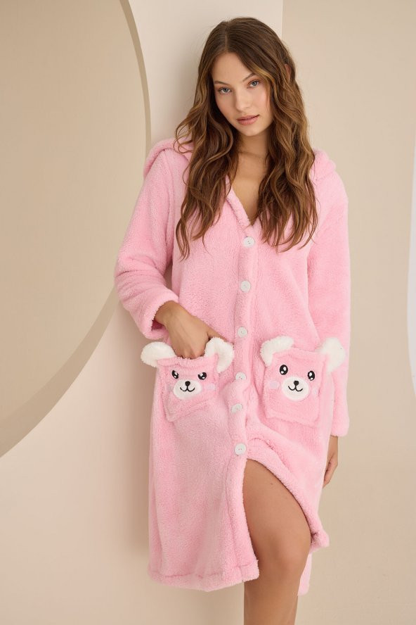 Pembe Wellsoft Dog Pattern Tek Sabahlık ürün görseli 1