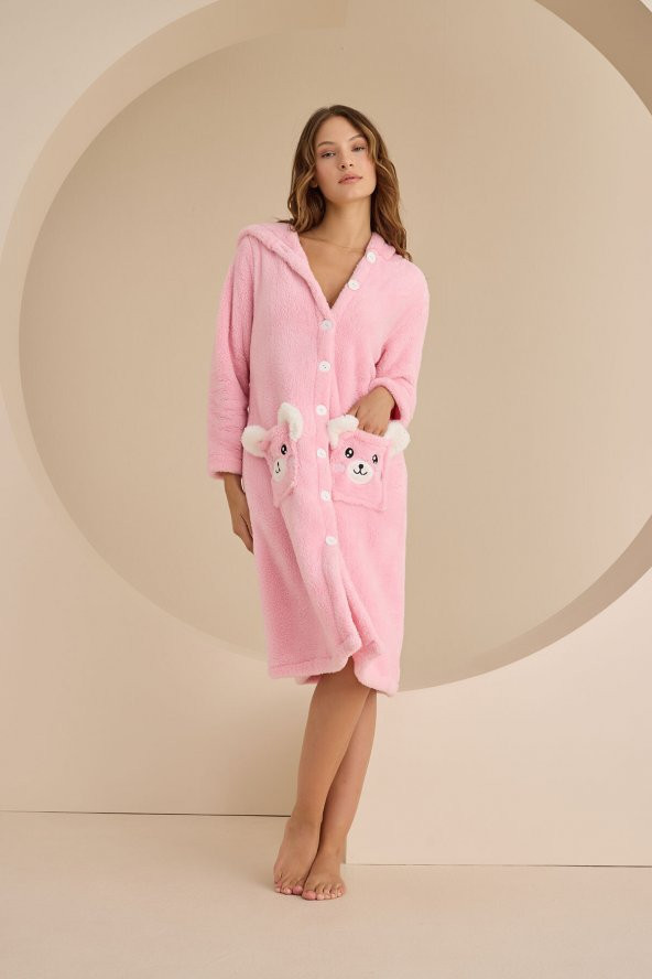 Pembe Wellsoft Dog Pattern Tek Sabahlık - Resim 2