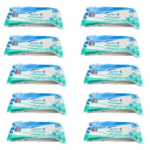 İnci Fresh Islak Vücut Temizleme Havlusu Mendil - Vitamin E + B5 - Parabensiz - 50 Adetlik 10 Paket ürün görseli 1