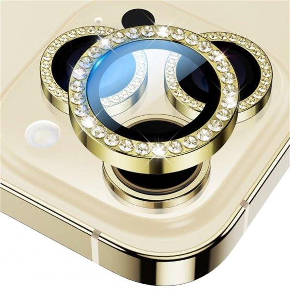 BİNANO IPHONE 15/15 PLUS TAŞLI GOLD KAMERA KORUYUCU ürün görseli 1