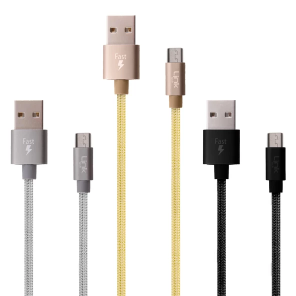 LinkTech K551 Micro USB Örgü Metal Başlı 1mt Şarj ve Data Kablosu ürün görseli 1