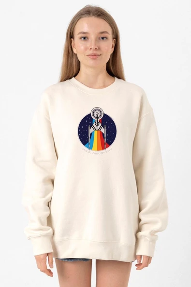 Star Trek Discovery Retro Ship Ekru Kadın 2ip Sweatshirt ürün görseli 1