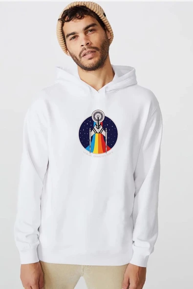 Star Trek Discovery Retro Ship Beyaz Erkek 3ip Kapşonlu  Sweatshirt ürün görseli 1