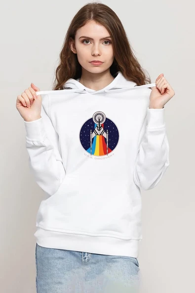Star Trek Discovery Retro Ship Beyaz Kadın 3ip Kapşonlu Sweatshirt ürün görseli 1