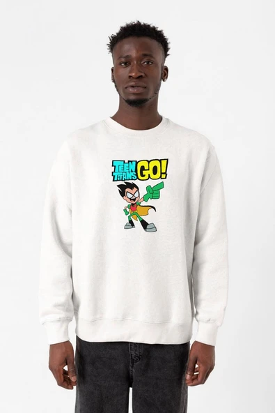 Teen Titans Go Robin Beyaz Erkek 2ip Sweatshirt ürün görseli 1
