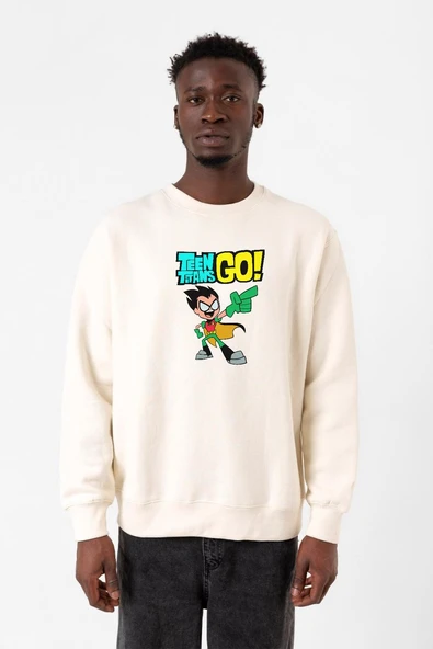 Teen Titans Go Robin Ekru Erkek 2ip Sweatshirt ürün görseli 1