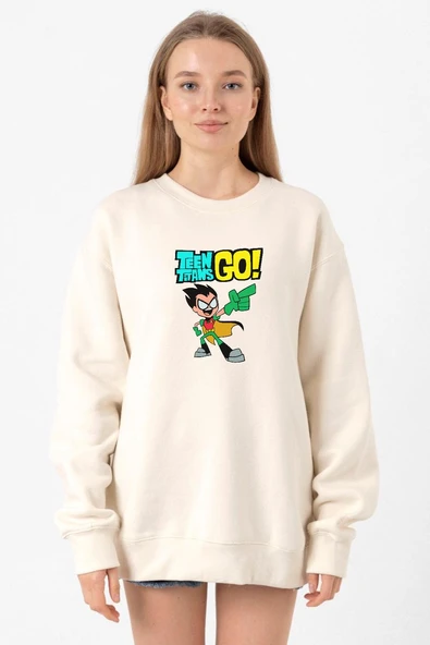 Teen Titans Go Robin Ekru Kadın 2ip Sweatshirt ürün görseli 1