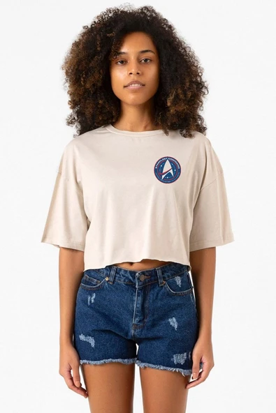 Star Trek Discovery Starfleet Command Bej Kadın Crop Tshirt ürün görseli 1