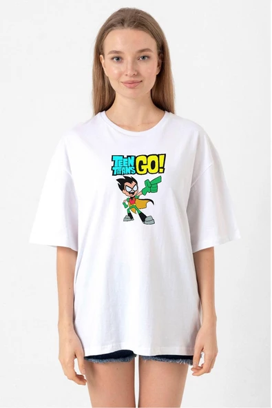 Teen Titans Go Robin Beyaz Kadın Oversize Tshirt ürün görseli 1