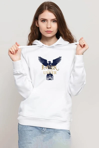 The Fall of the House of Usher Raven Beyaz Kadın 3ip Kapşonlu Sweatshirt ürün görseli 1
