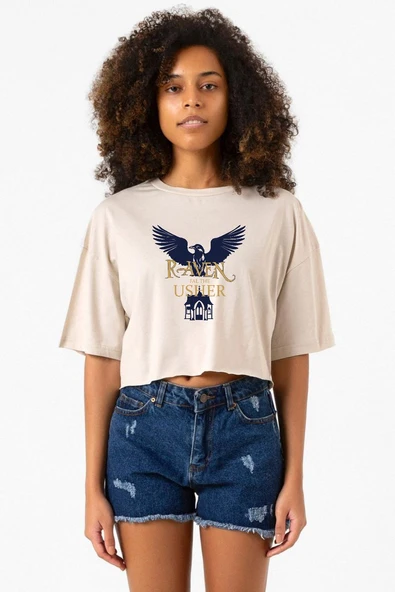 The Fall of the House of Usher Raven Bej Kadın Crop Tshirt ürün görseli 1