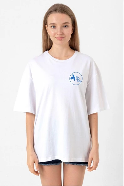 The Mentalist Blue Bird Lodge Beyaz Kadın Oversize Tshirt ürün görseli 1