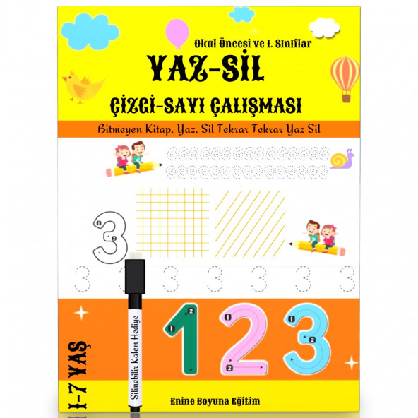 Okul Öncesi YAZ-SİL Çizgi Sayı Çalışması Kitabı ürün görseli 1