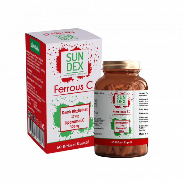 SUNDEX Ferrous C Demir Bisglisinat , Lipozomal C 60 Bitkisel Kapsül ürün görseli 1
