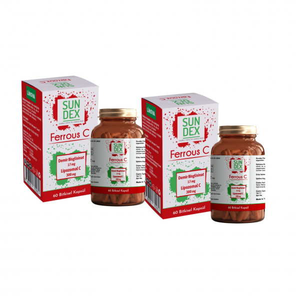 SUNDEX 2li Paket Ferrous C Demir Bisglisinat , Lipozomal C 60 Bitkisel Kapsül ürün görseli 1