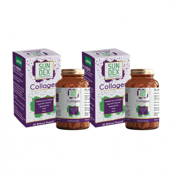 SUNDEX 2li Paket Collagen Hidrolize Tip I-III Kolajen 30 Bitkisel Kapsül ürün görseli 1