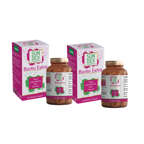 SUNDEX 2li Paket Biotin Extra Biotin, Çinko Pikolinat, Bakır, Selenyum 60 Bitkisel Kapsül ürün görseli 1
