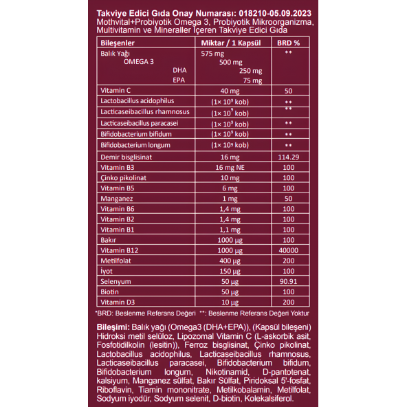 SUNDEX Mothvital+Probiyotik 30 Bitkisel Kapsül - Resim 2