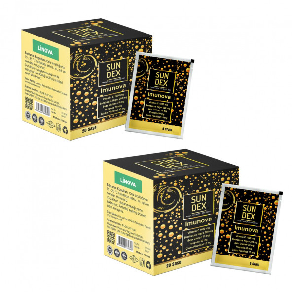 SUNDEX 2li Paket Imunova Vitamin C, Sambucus Nigra, Beta Glukan, Propolis, Çinko Pikolinat 20 Saşe ürün görseli 1