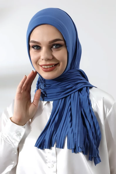 Mavi Tesettür Hazır Pratik Fitilli Pamuklu Şal ürün görseli 1