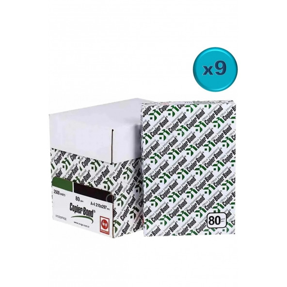 Copier Bond A4 Fotokopi Kağıdı 80gr 9 Koli 22500 Sayfa ürün görseli 1