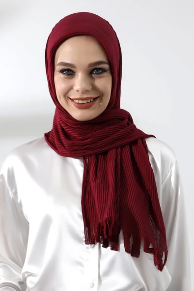 Bordo Tesettür Hazır Pratik Fitilli Pamuklu Şal ürün görseli 1