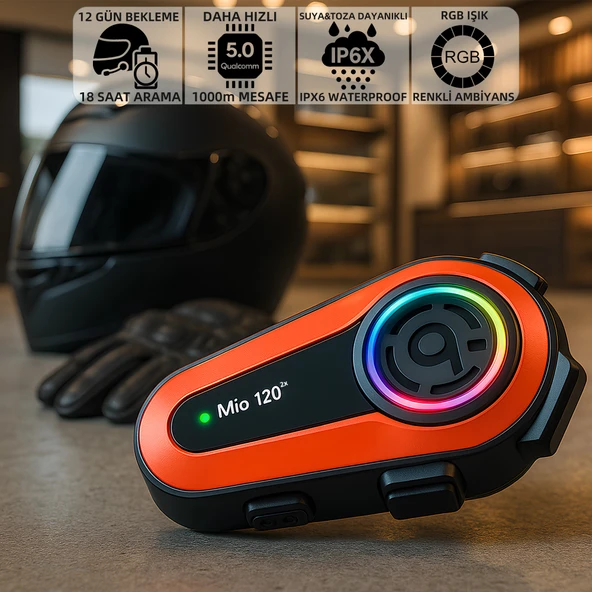 Mioji 120 2x RGB 1000mAh IPX6 1500m 2 Kişilik Kask Intercom Motosiklet Bluetooth Kulaklık ürün görseli 1
