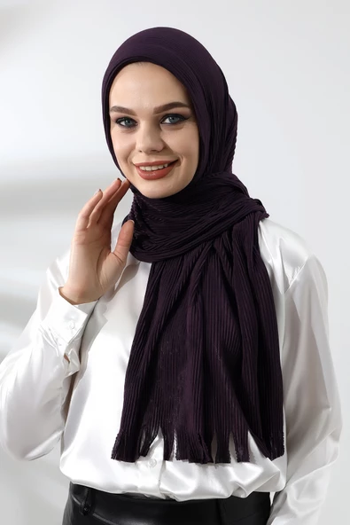 Koyu Mürdüm Tesettür Hazır Pratik Fitilli Pamuklu Şal ürün görseli 1